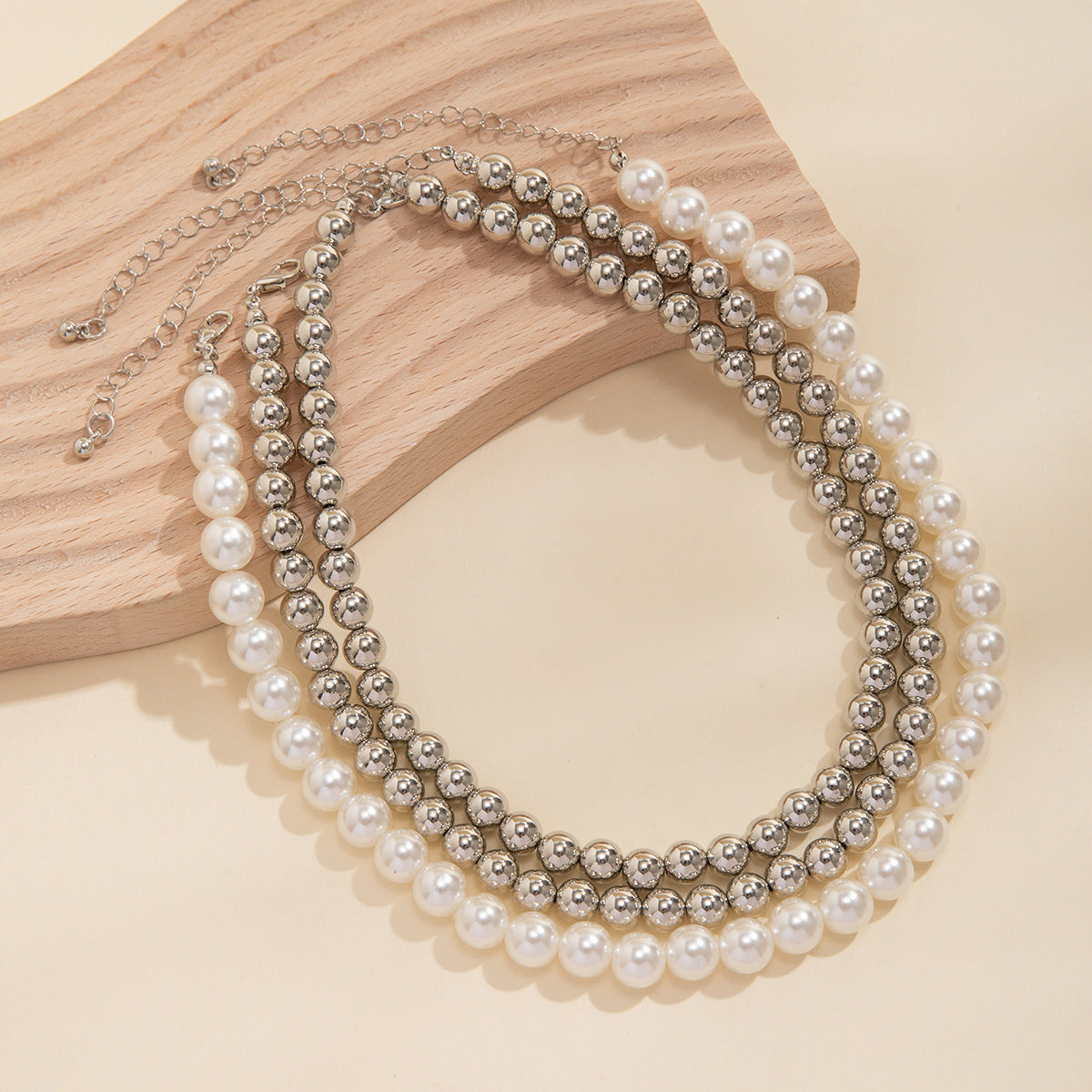 🖤 Choker + Punk Pearl Bead Geometric Statement Necklace