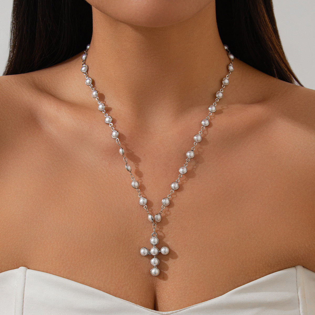 🦇 Necklace + Gothic Cross Alloy Pendant With Beaded Choker