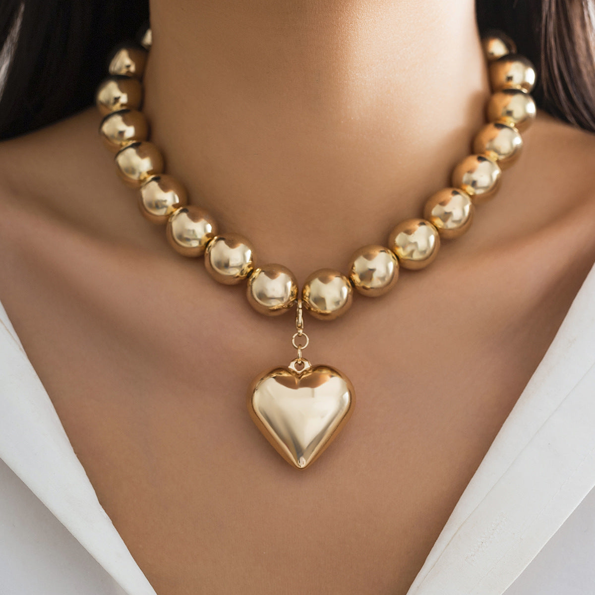 🟤 Choker + Bold Round Bead Punk Collar – Geometric Statement Piece