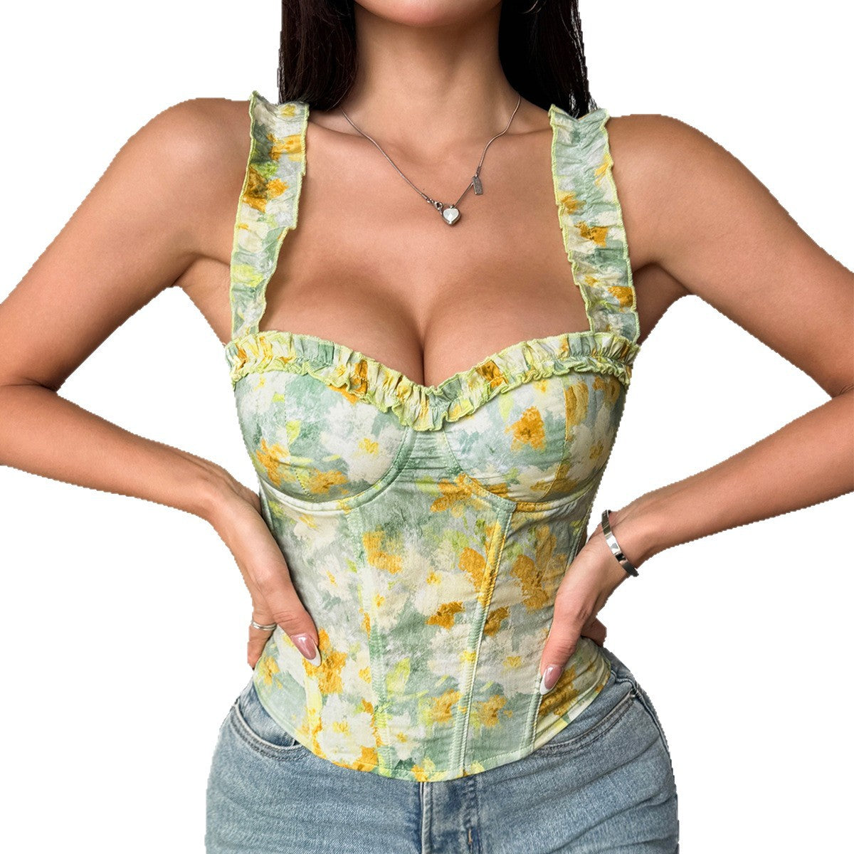 🎨 Spicy| Oil-Paint Tie-Front Boned Cami
