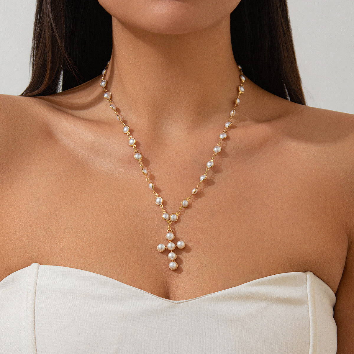 🦇 Necklace + Gothic Cross Alloy Pendant With Beaded Choker
