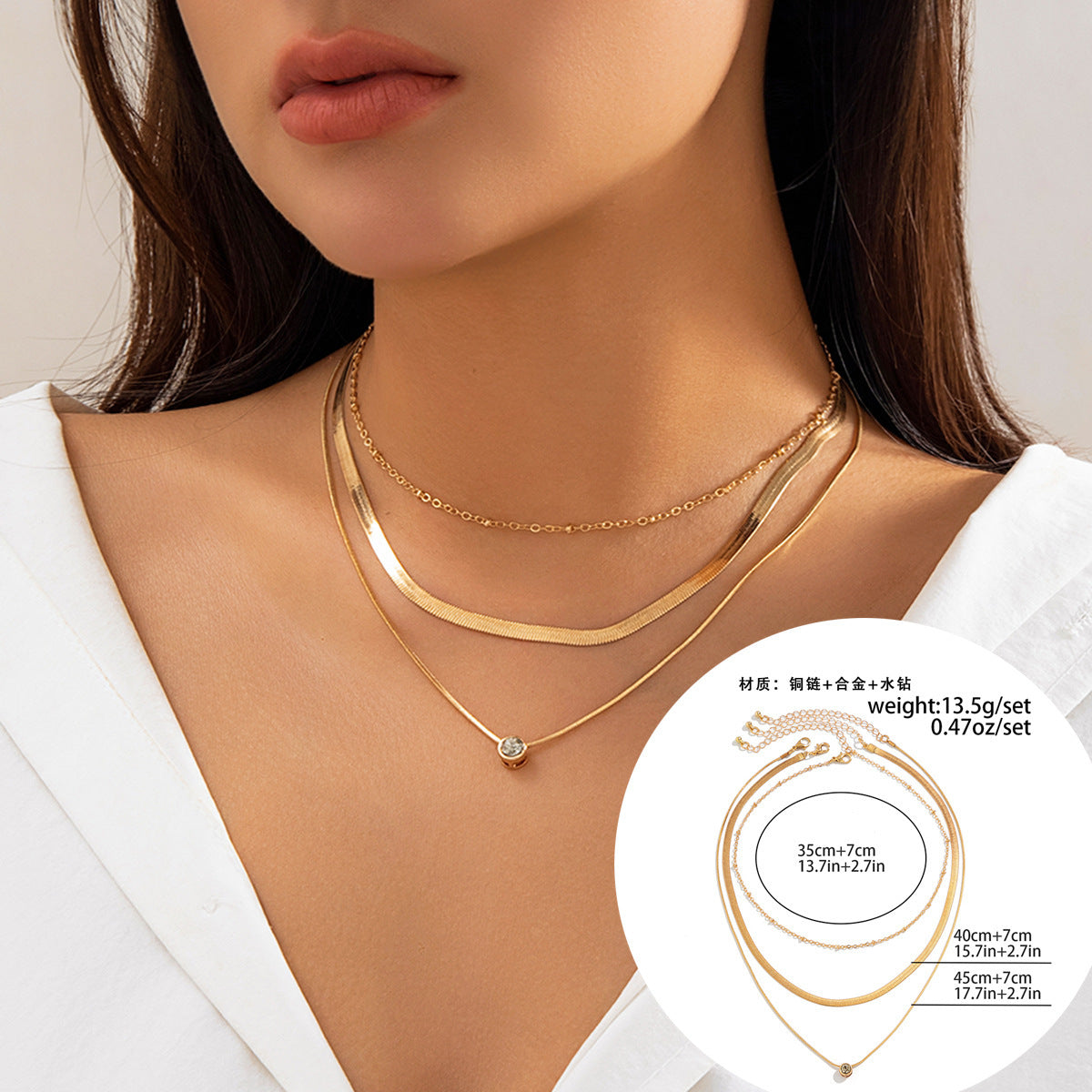 💕 Necklace + Colorblock Snake Chain With Heart Rhinestones