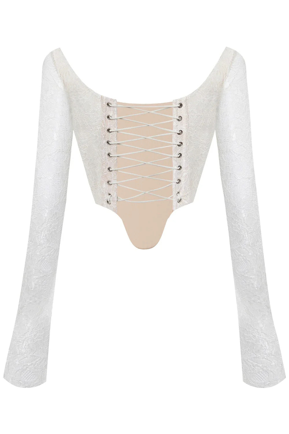 🌶 Spicy|Boned Lace Lace-Up Sheer Mesh Deep V Long Sleeve Top