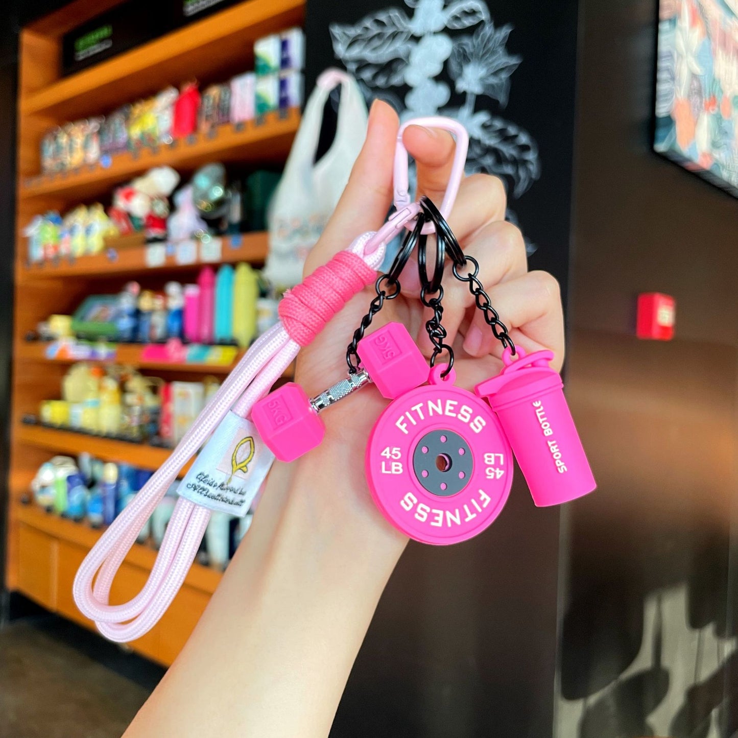 💪 Silicone Dumbbell & Shaker Keychain Set — Colorful Fitness Charms