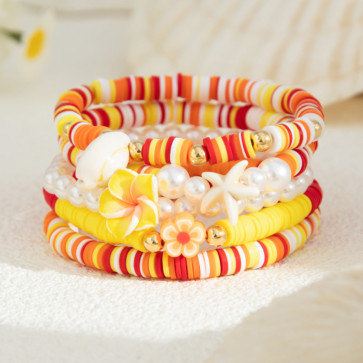 🐚 Bracelet Set + Starfish Shell Beaded Bracelet Duo – Ocean Floral Theme