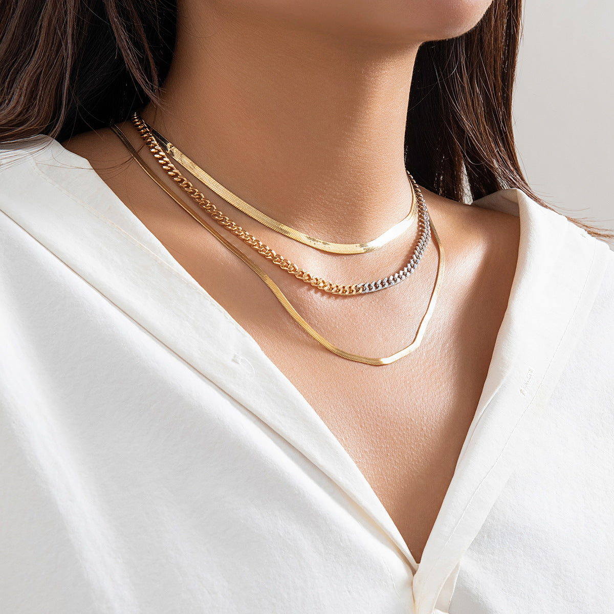 💕 Necklace + Colorblock Snake Chain With Heart Rhinestones