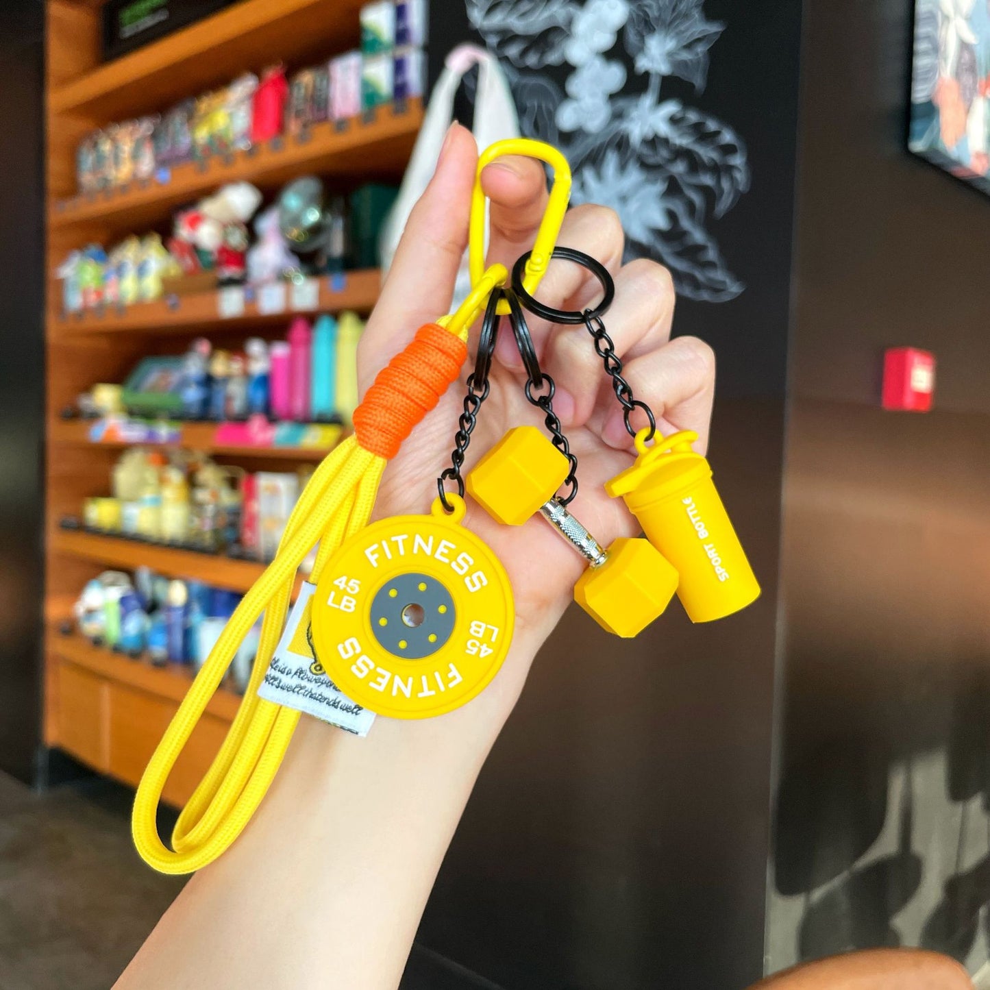 💪 Silicone Dumbbell & Shaker Keychain Set — Colorful Fitness Charms