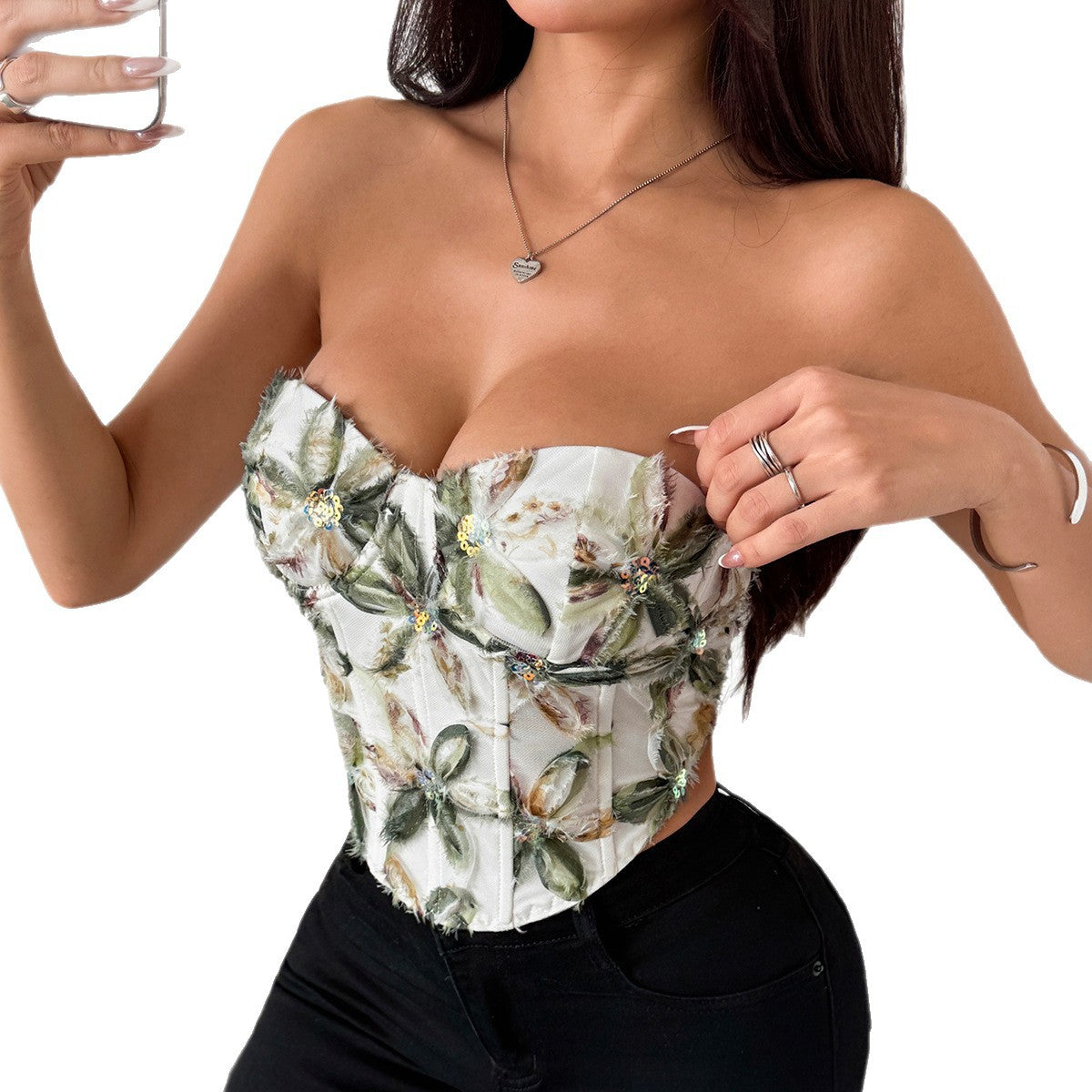 🌹 Spicy | 3D Pattern Strapless Top — Boned Tie-Back Bust Fit