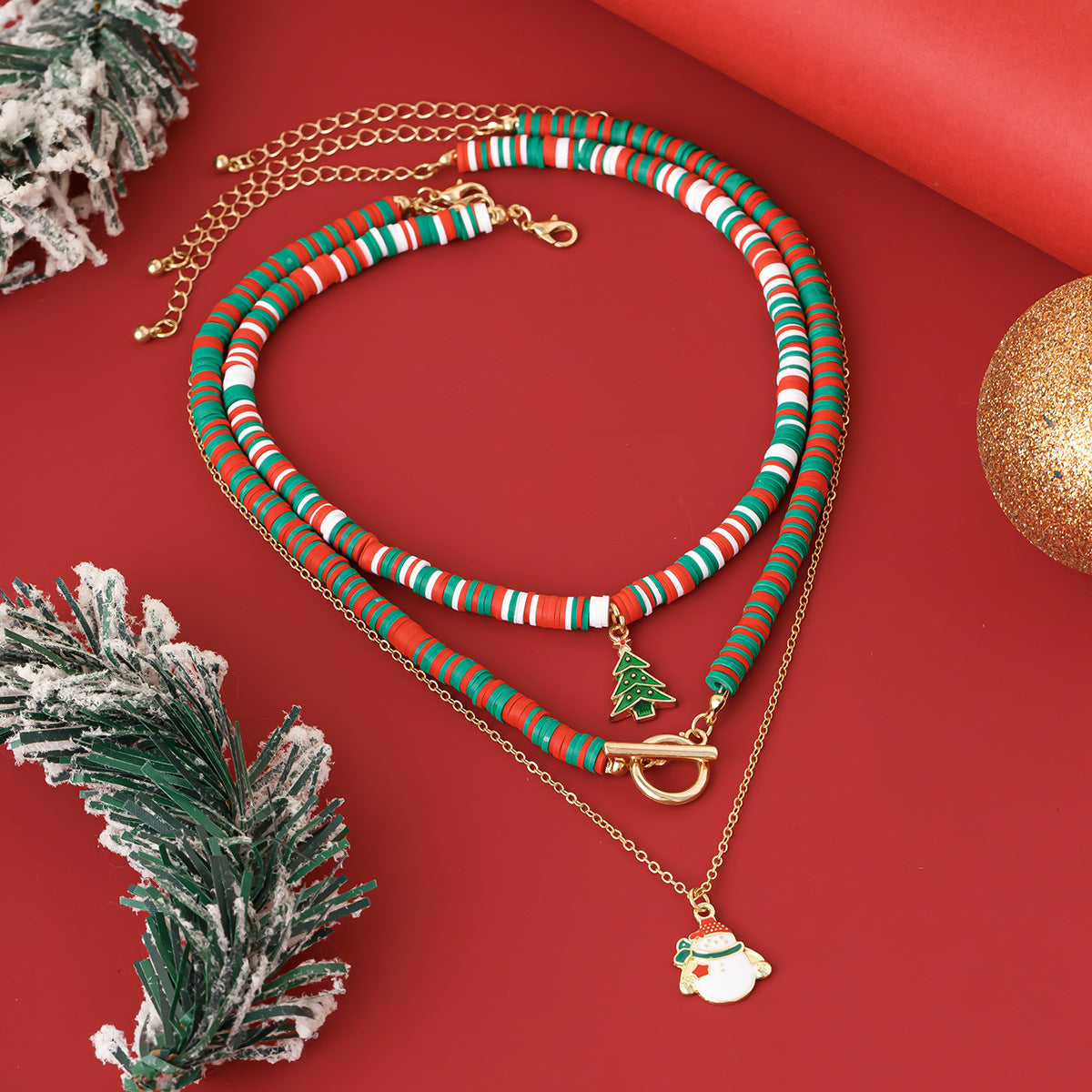 🎅 Necklace Set + Soft Clay Santa Pendant + OT Clasp Chain (3-Piece Christmas Set)