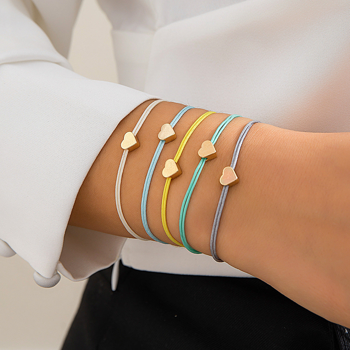 💝 Bracelet Set + Adjustable Colorful Heart Cord Bracelets – Sweet Multi-Pack