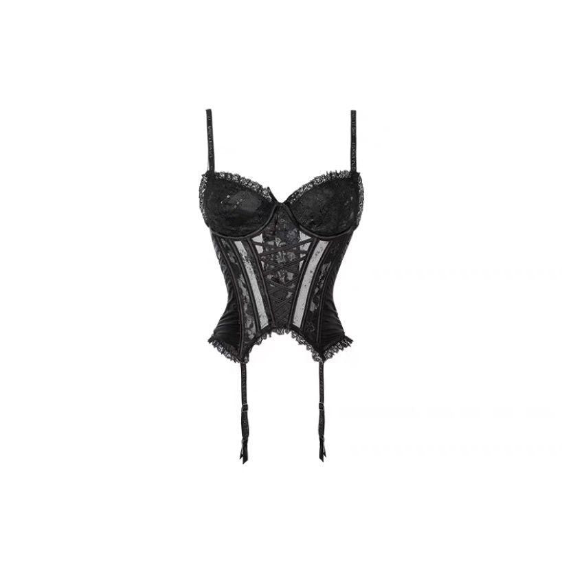 ✨ Spicy|Satin Lace-Up Boned Cross-Strap Bustier Top