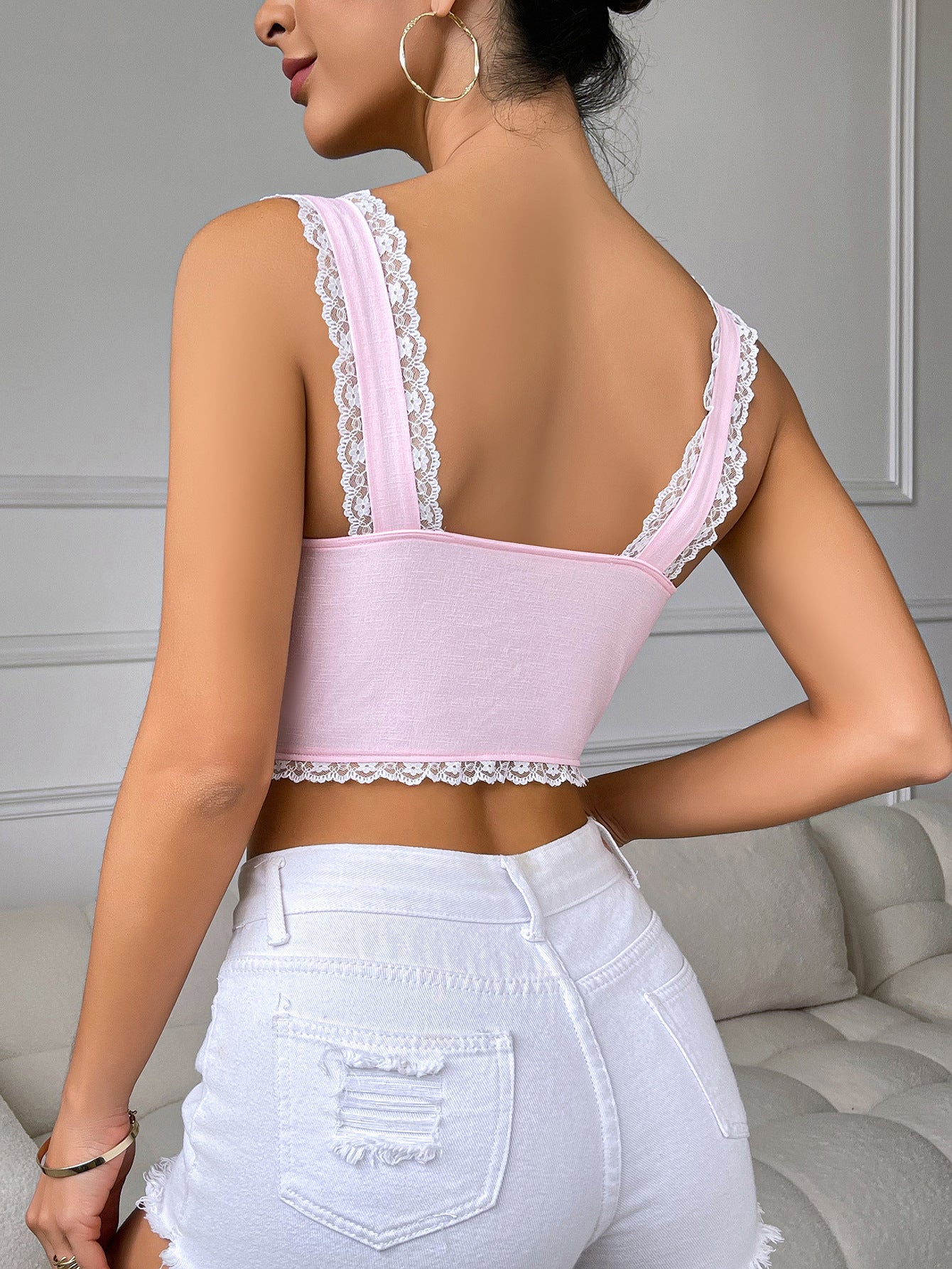 🌼 Spicy|Lace Trim Bodycon Cami Top