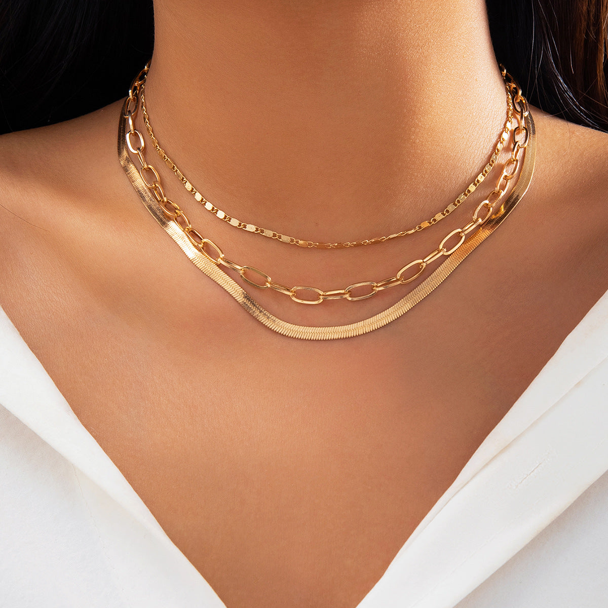 💕 Necklace + Colorblock Snake Chain With Heart Rhinestones