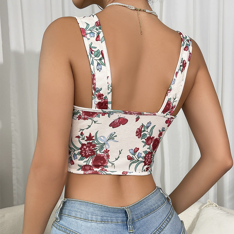 🌹 Spicy | Floral Print Tie-Up Corset — Vintage Waist Sculpting