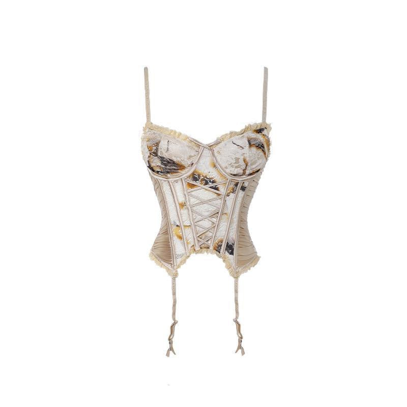 ✨ Spicy|Satin Lace-Up Boned Cross-Strap Bustier Top