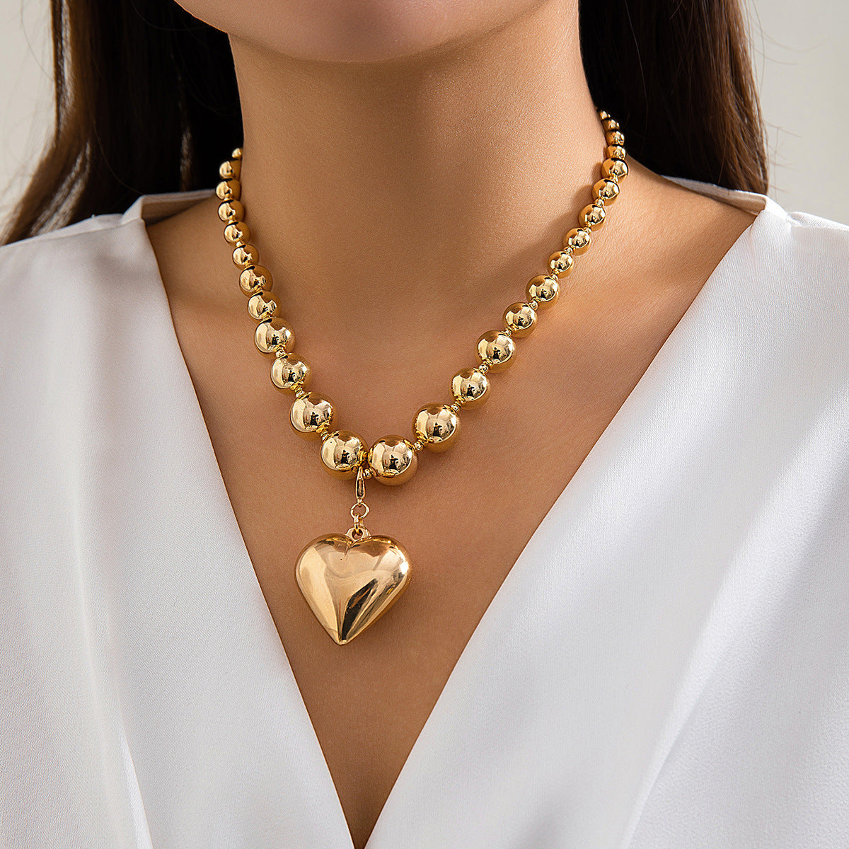 🟤 Choker + Bold Round Bead Punk Collar – Geometric Statement Piece