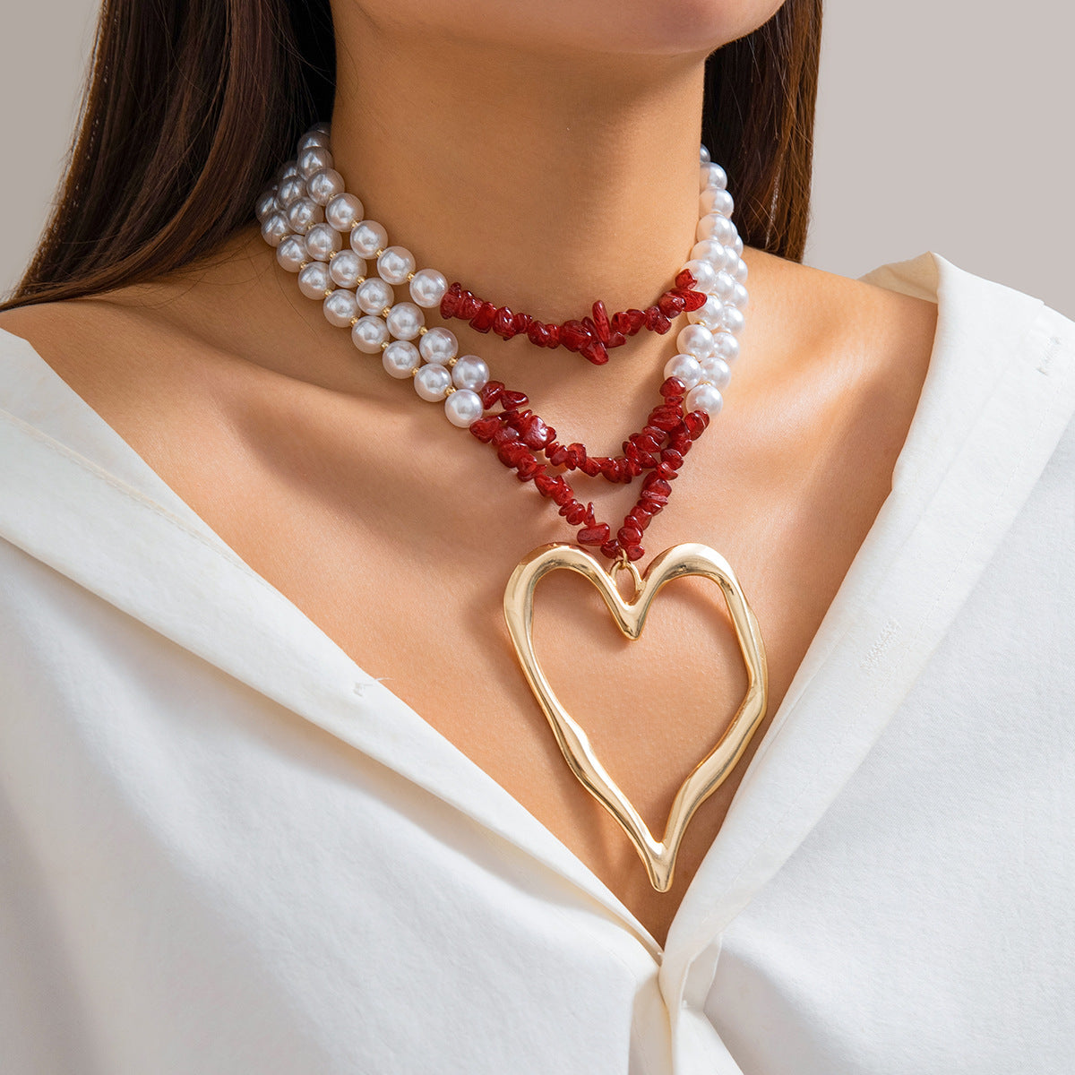 💖 Necklace + Pearl Bead Statement Necklace With Turquoise Heart
