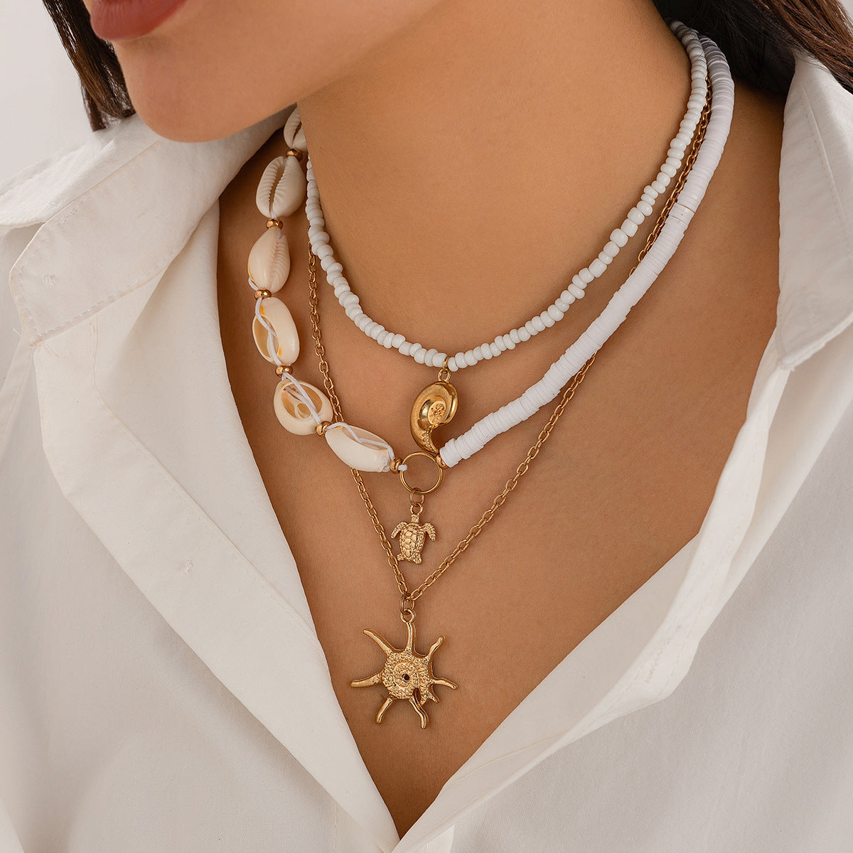 🐚 Necklace + Multi-Layer Shell & Turquoise Beaded Necklace – Ocean Vibe