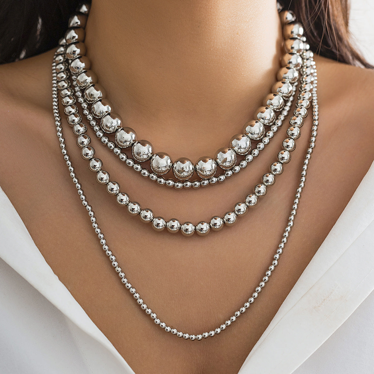 🪩 Necklace + Cyber Beaded Statement Necklace – Multi-Sized Beads