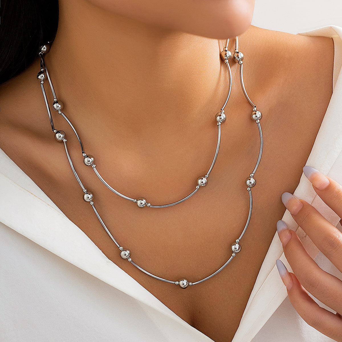 🟤 Choker + Bold Round Bead Punk Collar – Geometric Statement Piece
