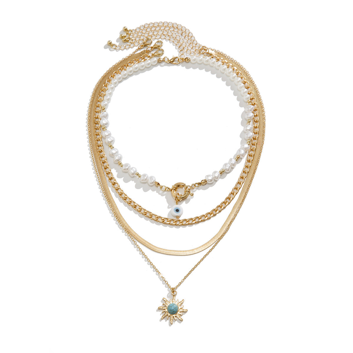 🐚 Necklace + Tribal Pearl Necklace With Sun Eye Pendant – Ethnic Style