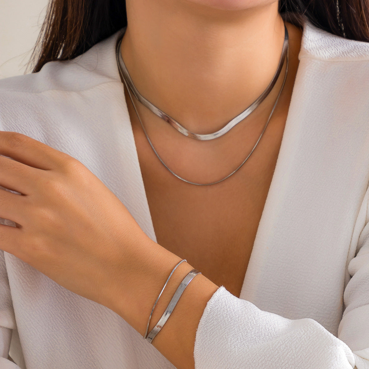 🔗 Necklace + Double-Layer Snake Chain Pendant Necklace – Street Chic