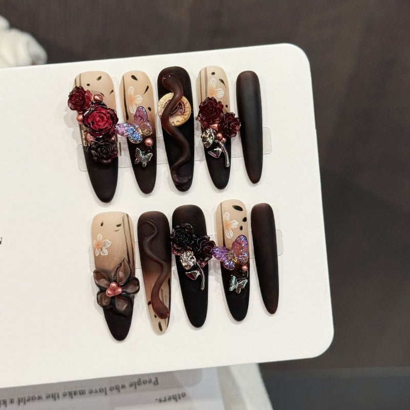 Dark Serpent Rose Nails