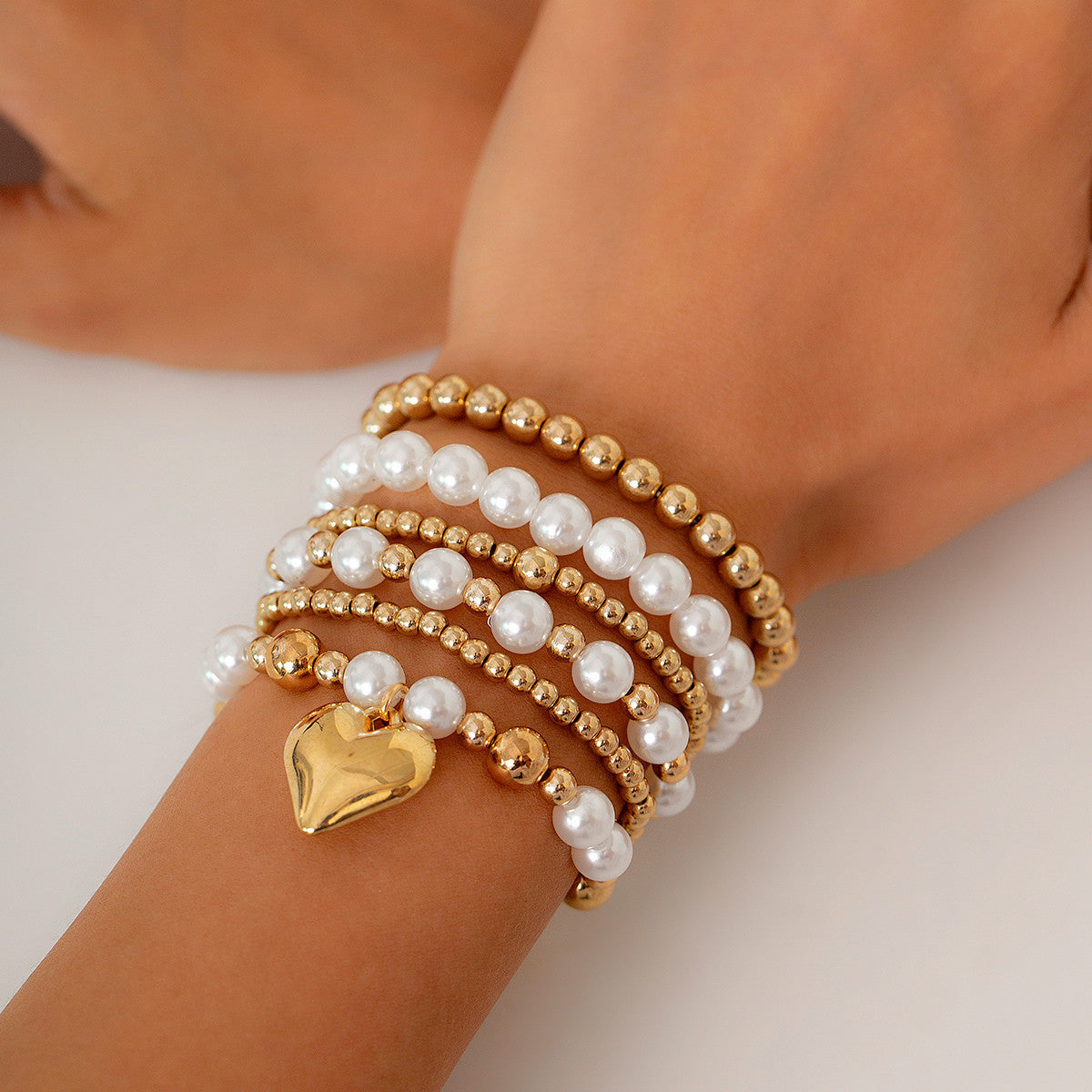 💝 Bracelet Set + Pearl Bead Bracelet With Hollow Heart Charm – Sweet Style
