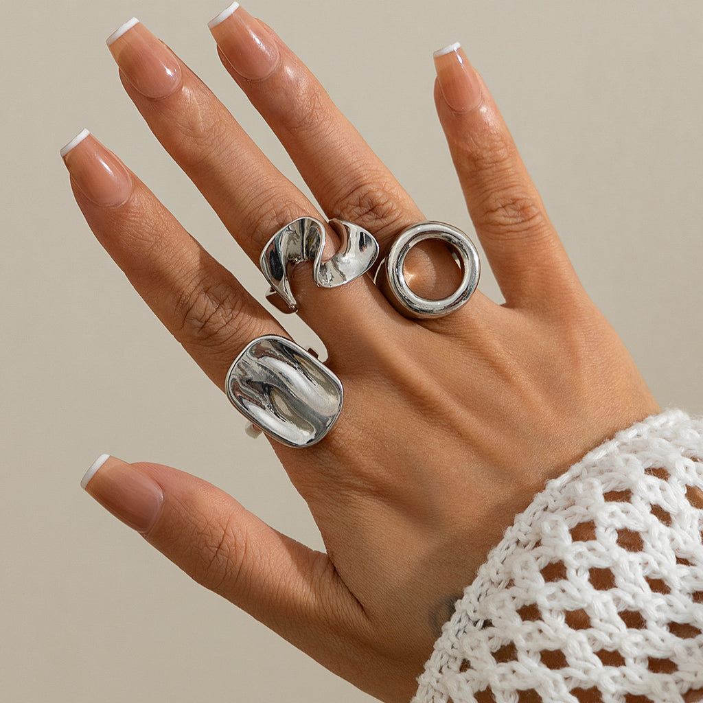 🧊 Ring Set + Irregular Hollow Geometric Ring Pack – Creative Alloy Look
