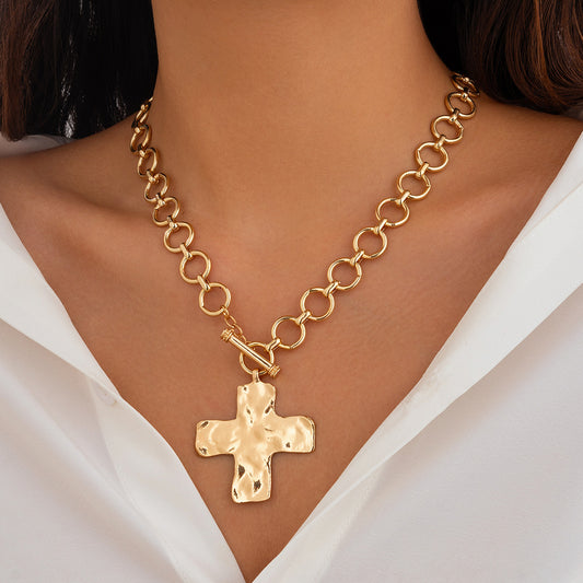 ✝️ Necklace + Alloy Cross Pendant Necklace – Minimalist Flat-Link Chain