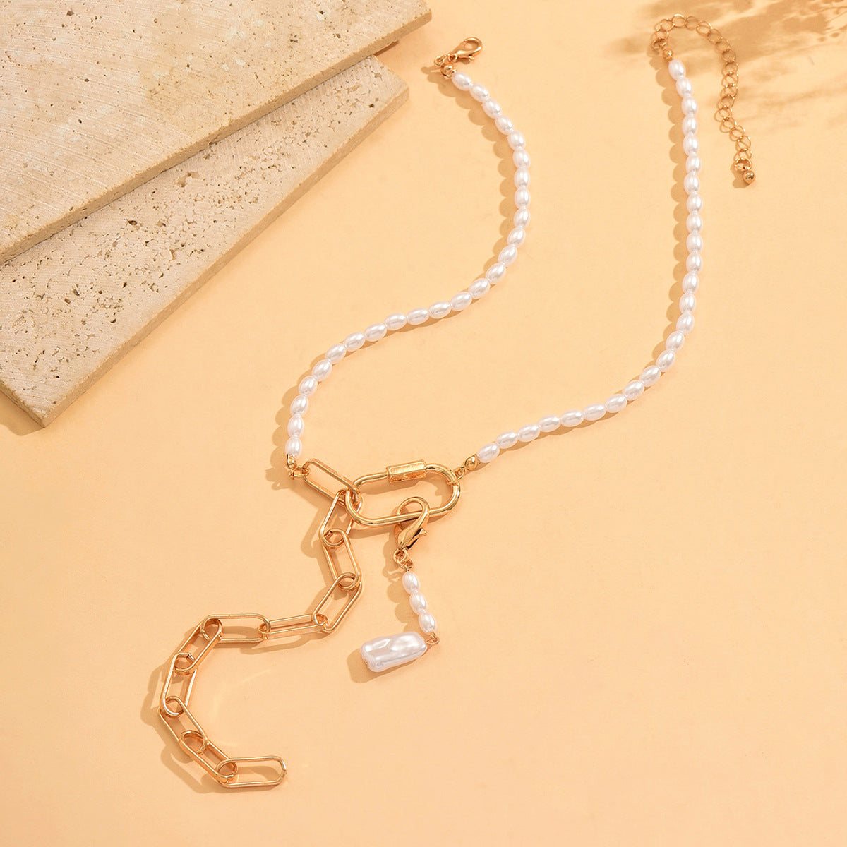 ✝️ Necklace + Pearl Cross Pendant With Geometric Pearl Chain