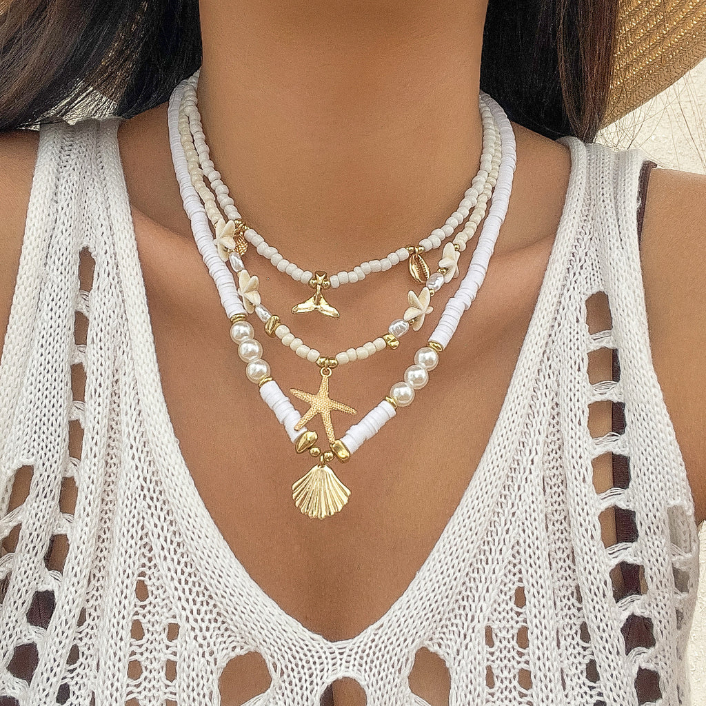 🐚 Necklace + Multi-Layer Shell & Turquoise Beaded Necklace – Ocean Vibe