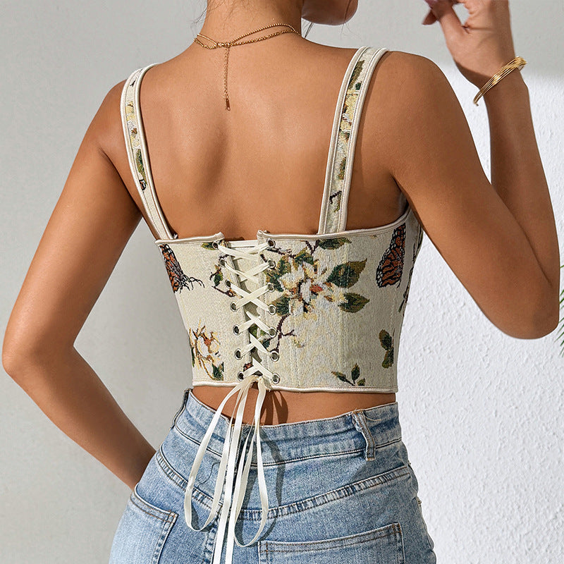 🌸 Spicy | French Floral Bow Tie Slimming Camisole