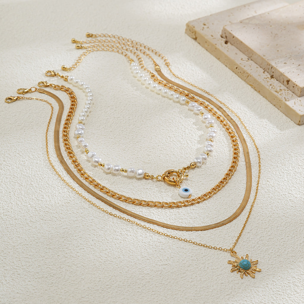 🐚 Necklace + Tribal Pearl Necklace With Sun Eye Pendant – Ethnic Style