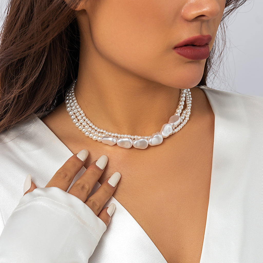 💫 Necklace + Woven Pearl Baroque Layered Necklace – Retro Glam