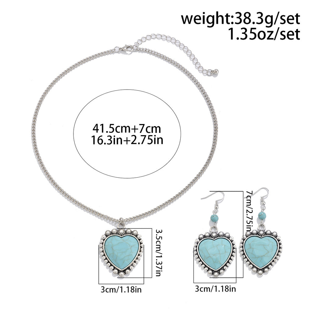 🌴 Necklace Set + Turquoise Coconut Tree Pendant – Heart Charm Summer Set
