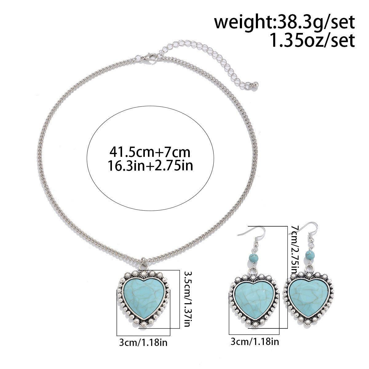 🌴 Necklace Set + Turquoise Coconut Tree Pendant – Heart Charm Summer Set