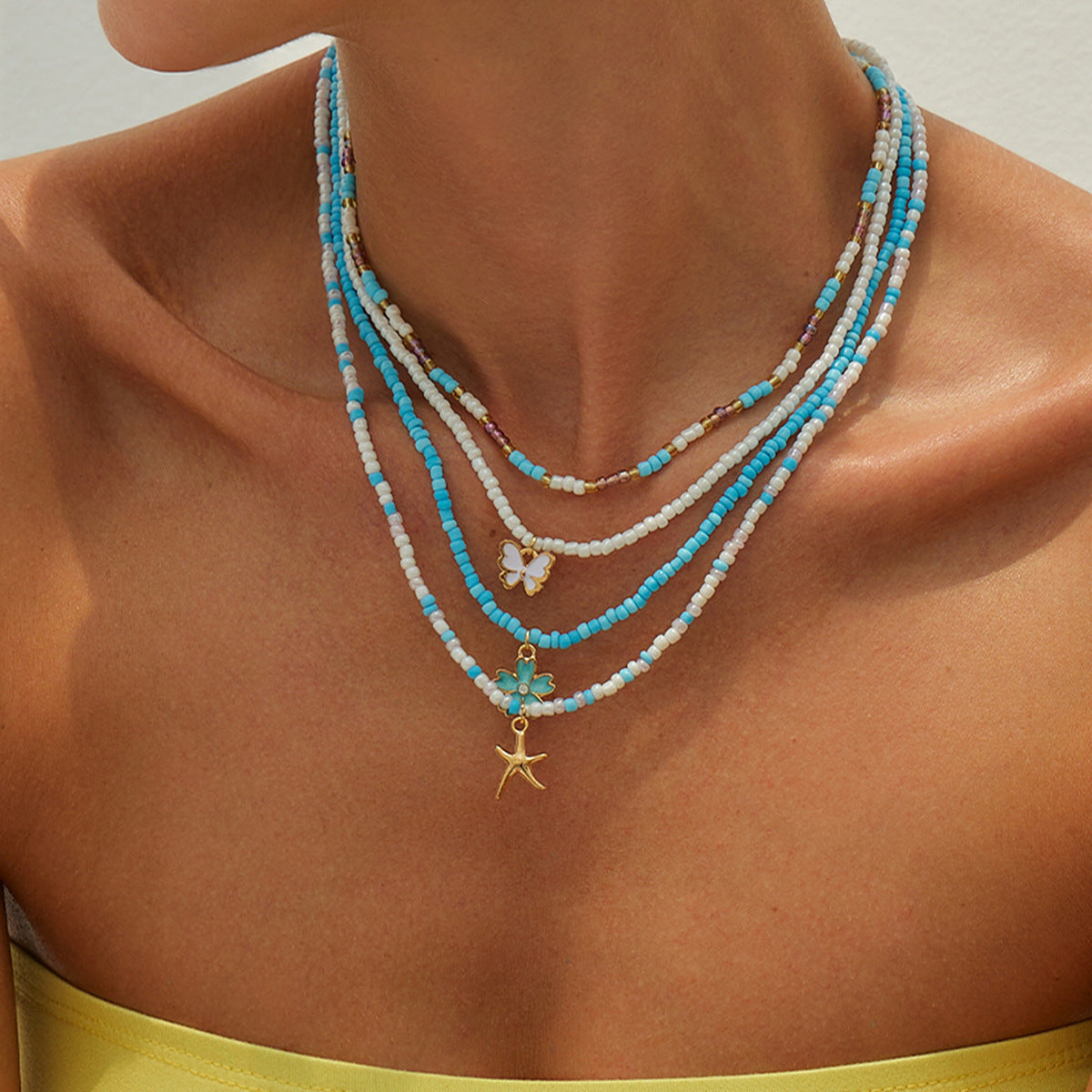 🌞 Necklace + Sunflower Multi-Layer Pearl Shell Necklace – Boho Summer