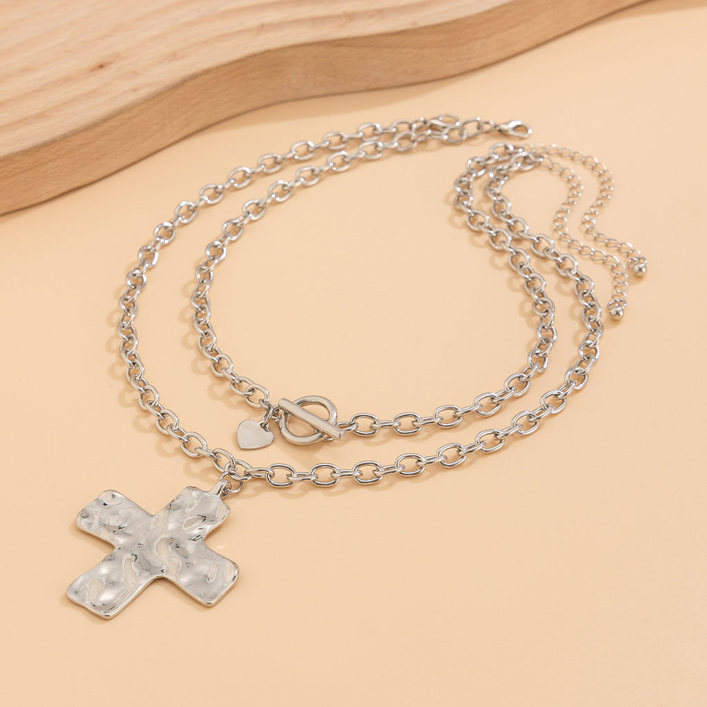 ✝️ Necklace + Alloy Cross Pendant Necklace – Minimalist Flat-Link Chain