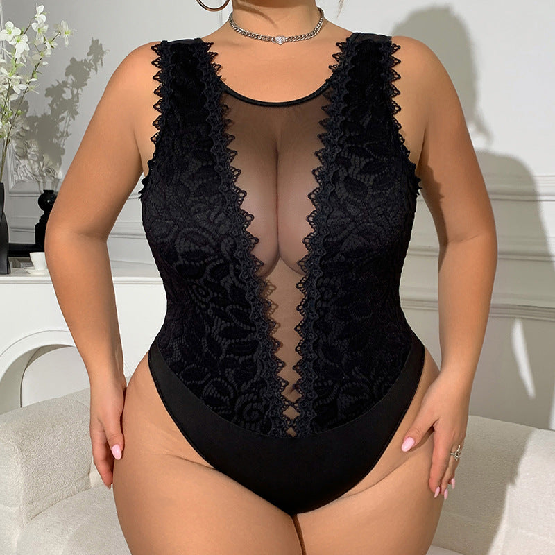 🖤 Sculpt+ | Lace Panel Diamond Mesh Shaping Bodysuit