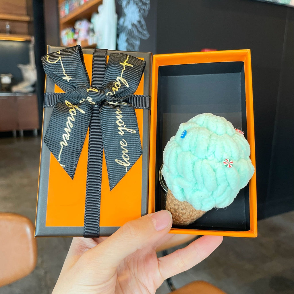 Crochet Yarn Ice Cream Keychain