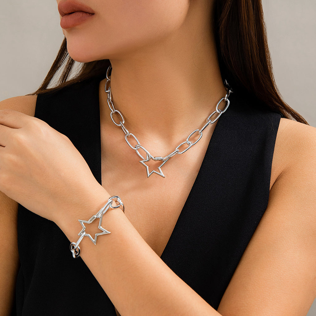 🔤 Necklace Set + O-Chain Letter Pendant & Geometric Choker