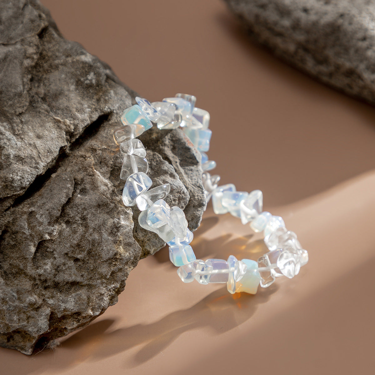 🍀 Bracelet + Cottagecore Beaded Bracelet – Stone & Pearl Elastic Style