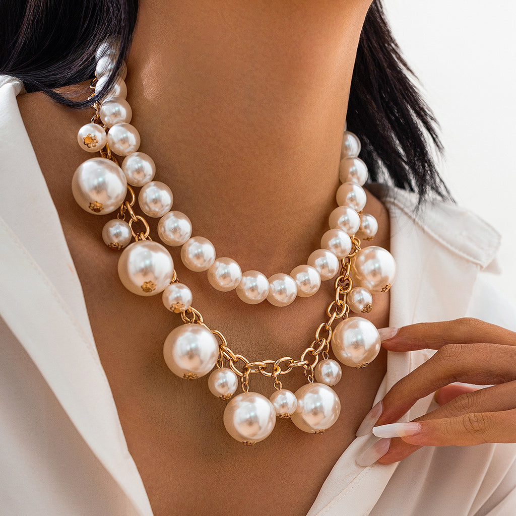 💎 Necklace Set + Pearl Pendant & Alloy Layered Necklace – French Elegance