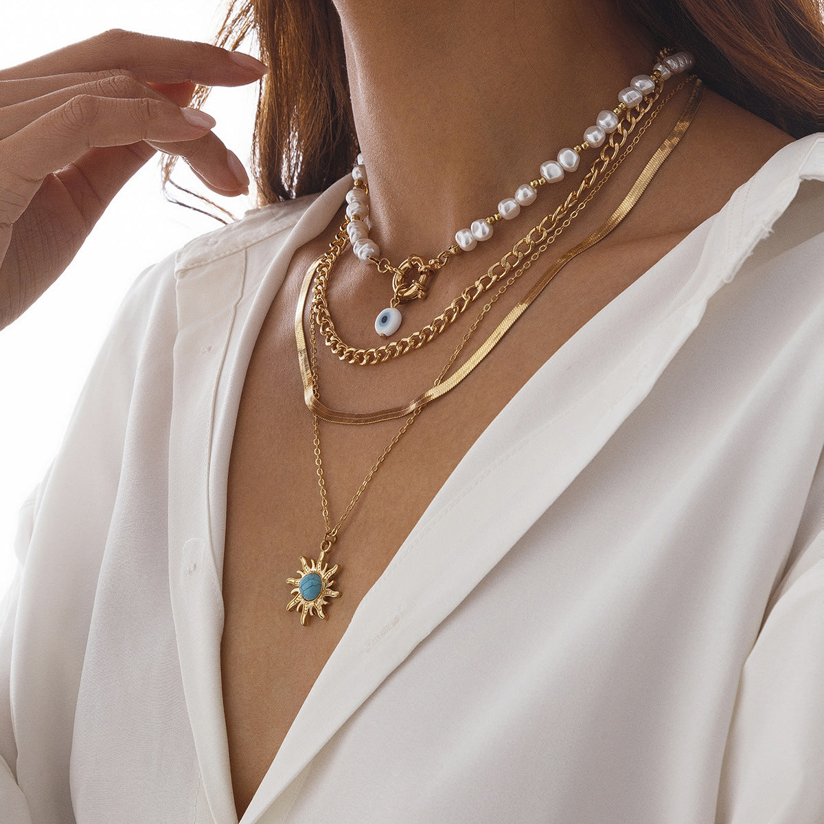 🐚 Necklace + Tribal Pearl Necklace With Sun Eye Pendant – Ethnic Style