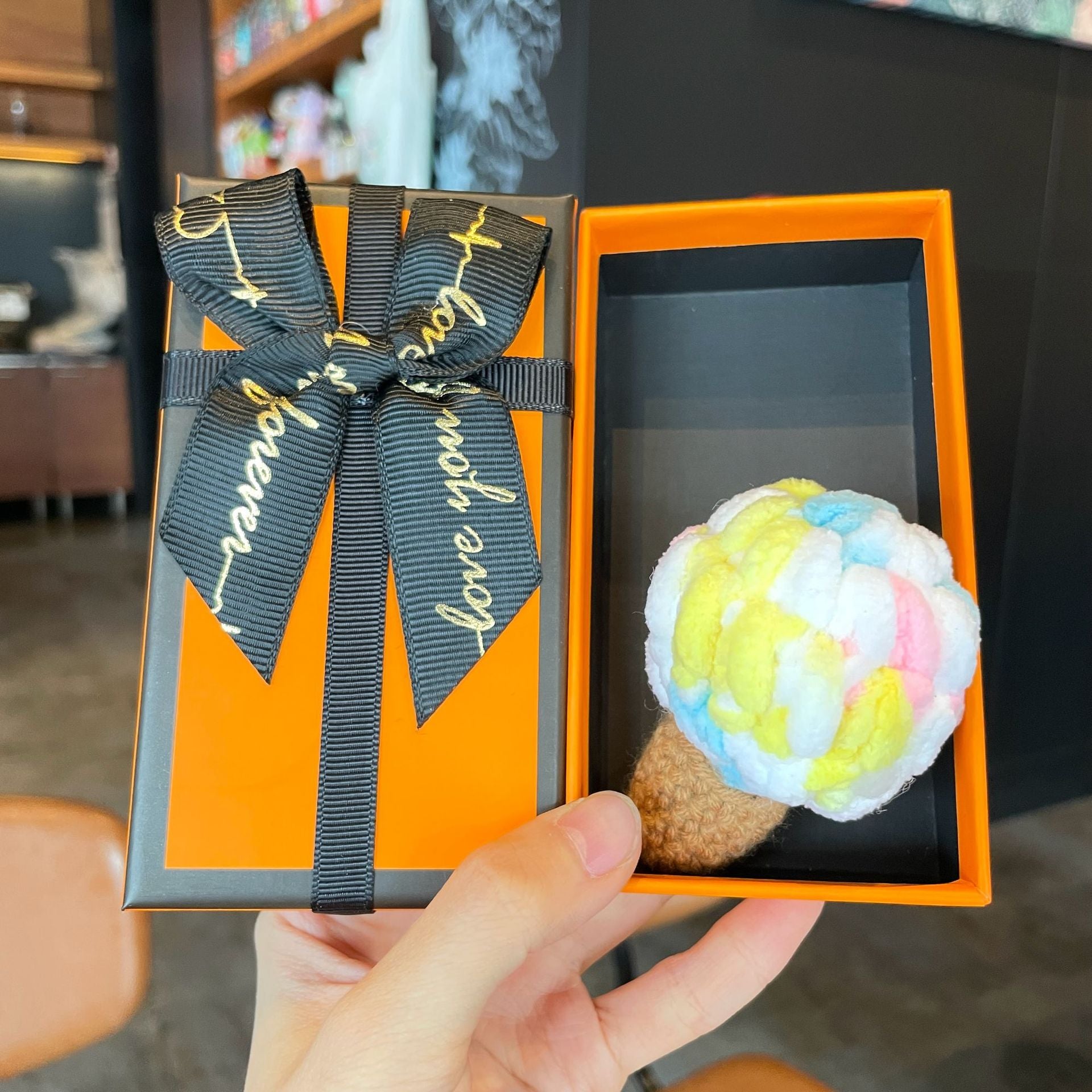 Crochet Yarn Ice Cream Keychain