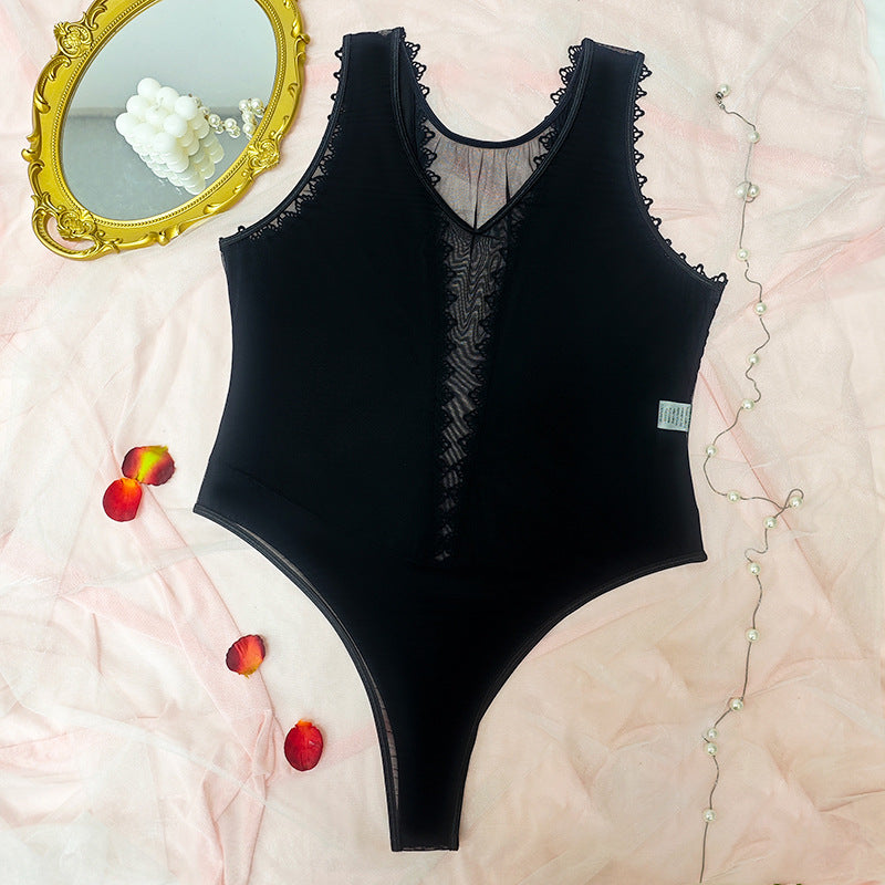 🖤 Sculpt+ | Lace Panel Diamond Mesh Shaping Bodysuit