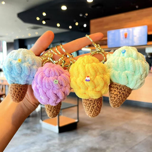 Crochet Yarn Ice Cream Keychain — Dopamine Dessert Bag Charm