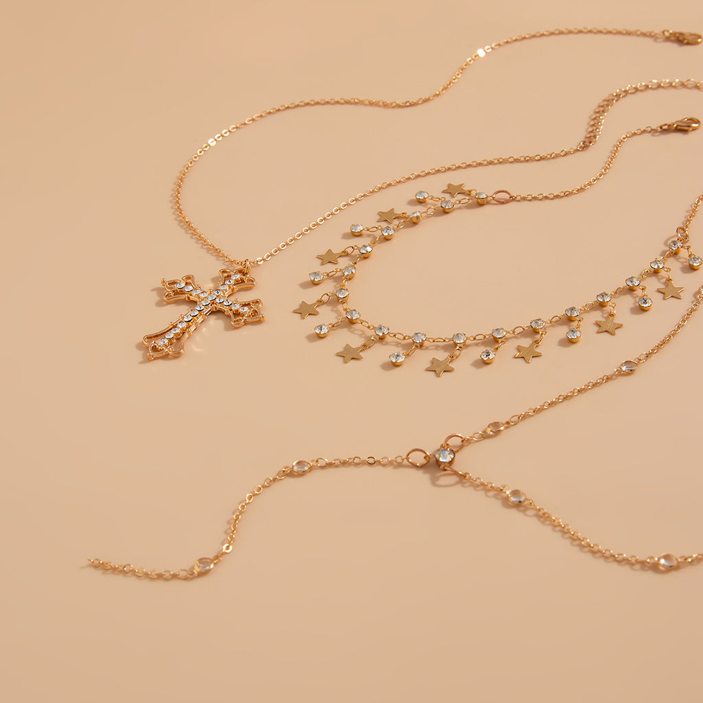 ⭐ Necklace + Baroque Cross & Star Pendant Chain – Vintage Glam