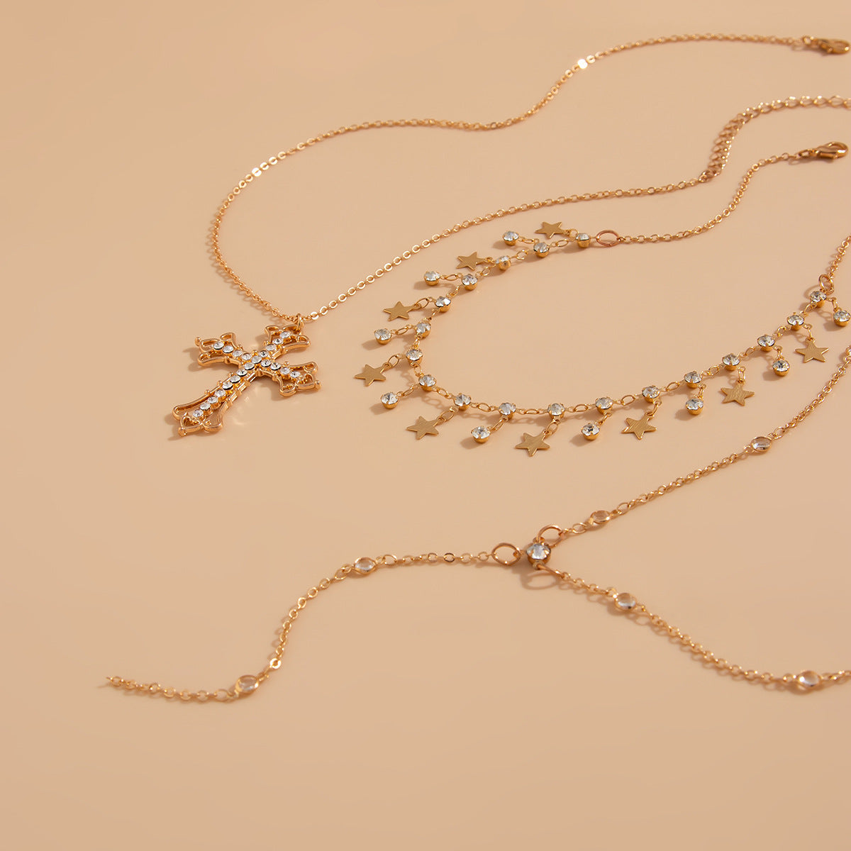 ⭐ Necklace + Baroque Cross & Star Pendant Chain – Vintage Glam